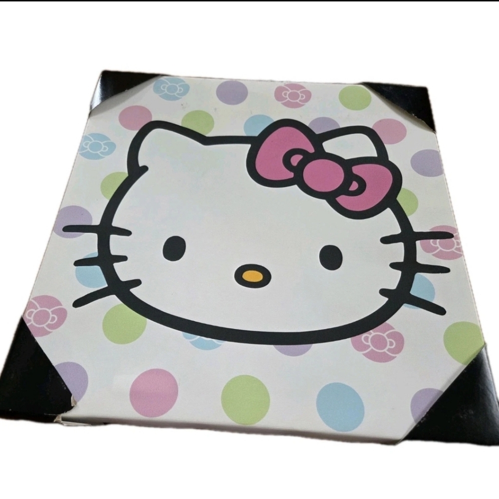 Hello Kitty Wall Art with Pink Bow and Pastel Dots